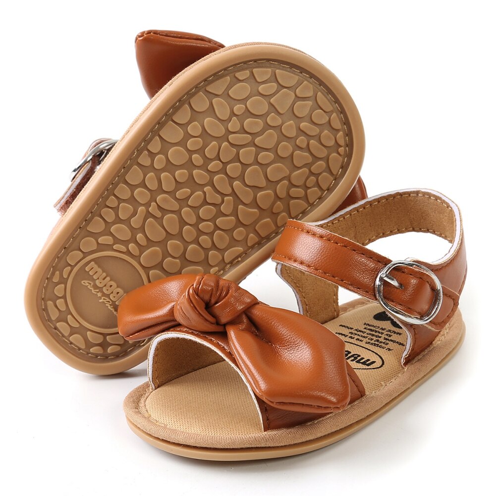 Summer Infant Baby Girls Sandals Casual Bowknot Beach Garden Shoes Anti-Slip PU Leather Flat with First Walking Shoes 0-18M
