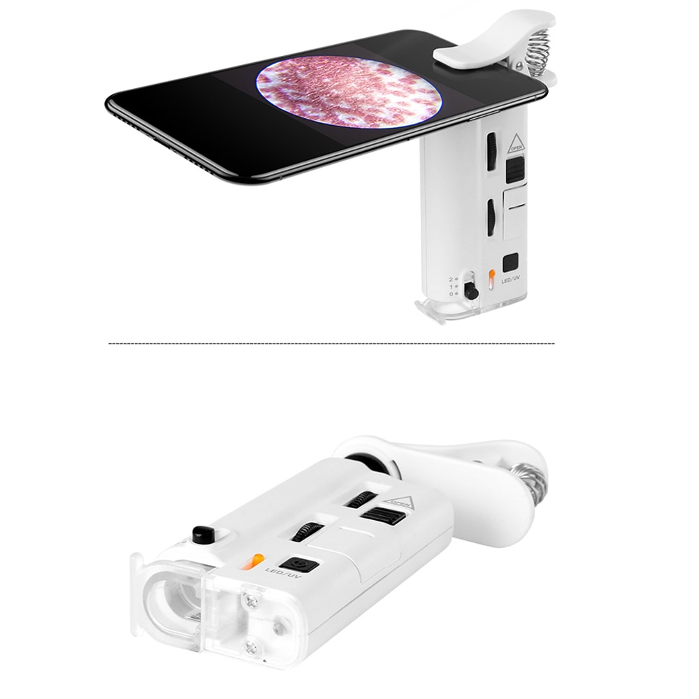 60-100X Cold-warm Light LED Cell Phone Microscope Universal Clip-type Microscope Magnifier With LED Lamp Magnifiers Loupe