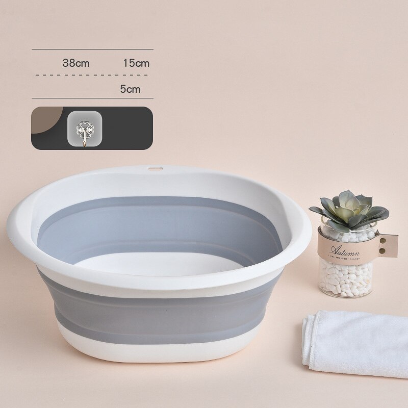 Household Folding Wash Basin Portable Sink Foot Bucket Washbasin Plastic Foldable Foot Basin Travel Outdoor Camp Basins: gray white big