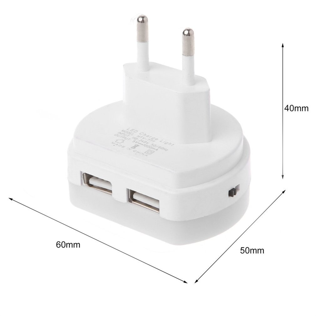 Light Sensor LED Night Light with Dual USB Wall Charger Plug US / EU Plug