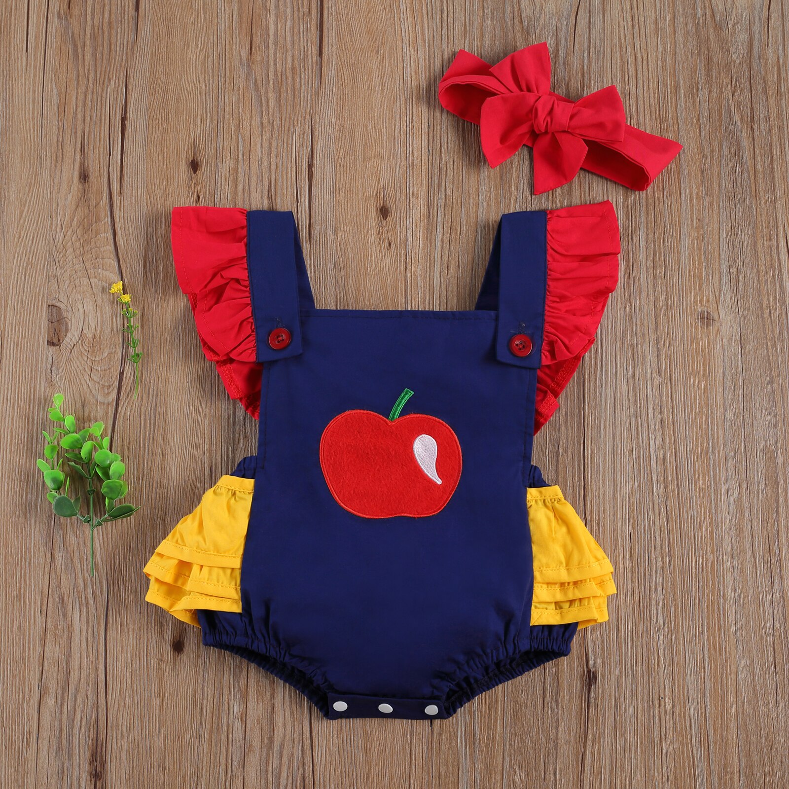 Body pour -né fille et garçon, imprimé de fruits, à volants, manches courtes, dos nu, combinaisons, bandeau, 2 pièces