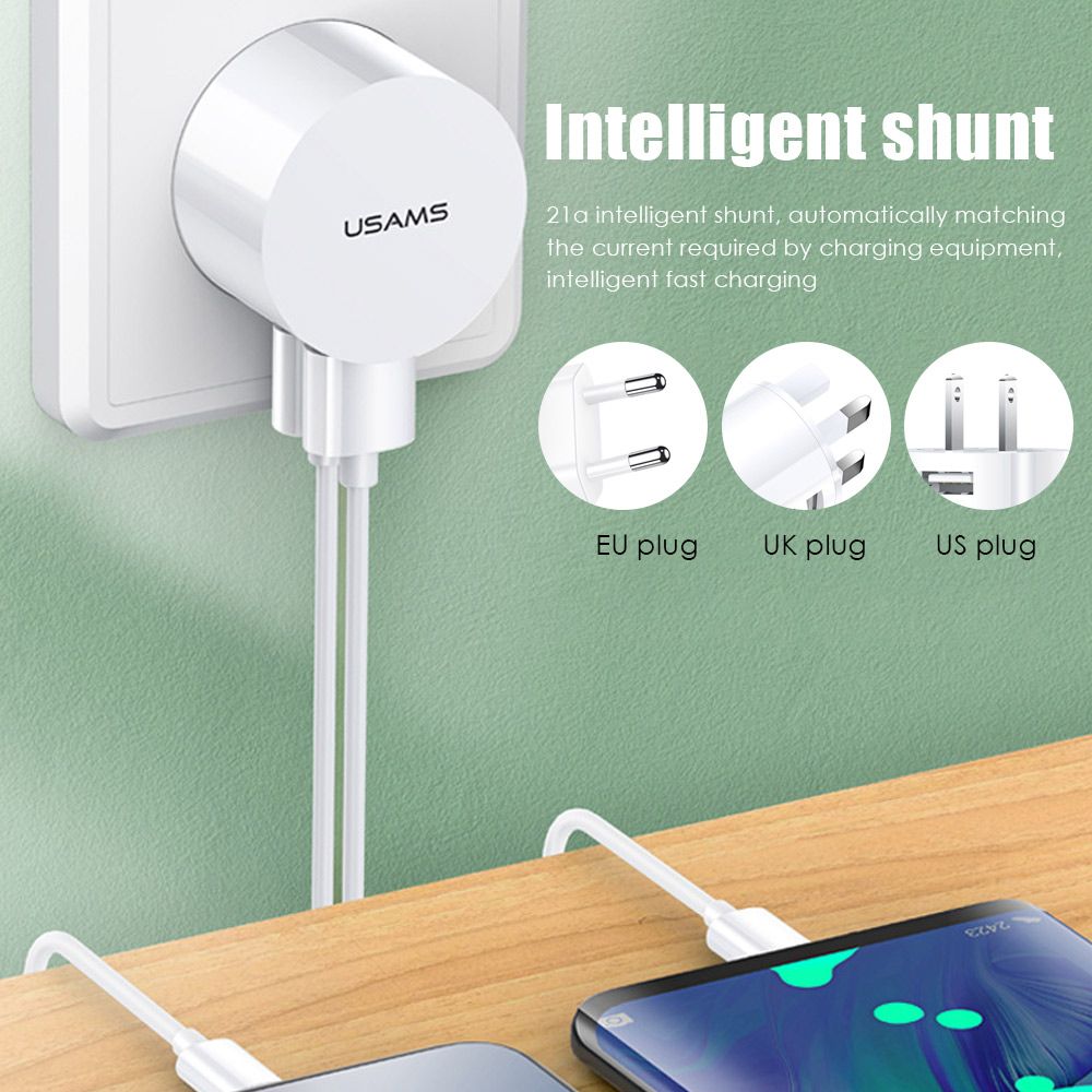 Ronde snellader voor mobiele telefoons, wandlader, dubbele usb-oplader, reislader.