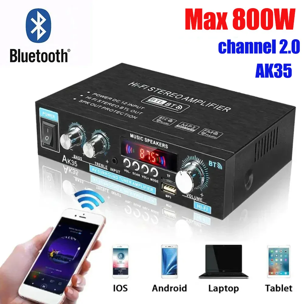 AK35 HiFi Digitale Bluetooth Versterkers MP3 Kanaal 2.0 Geluid AMP Ondersteuning 110 V-240 V voor Thuis Auto Speaker FM USB Afstandsbediening