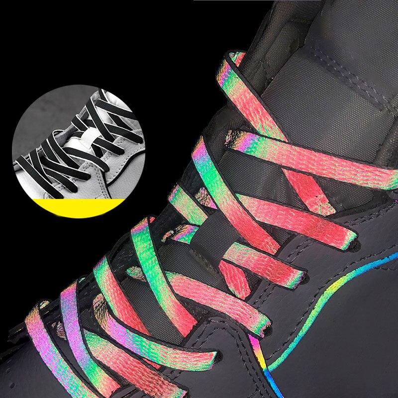 120/140/160Cm Holografische Reflecterende Schoenveter Touw Vrouwen Mannen Gloeiende In Dark Schoenveters Voor Sneakers Sport schoenen Touw Schoenveters