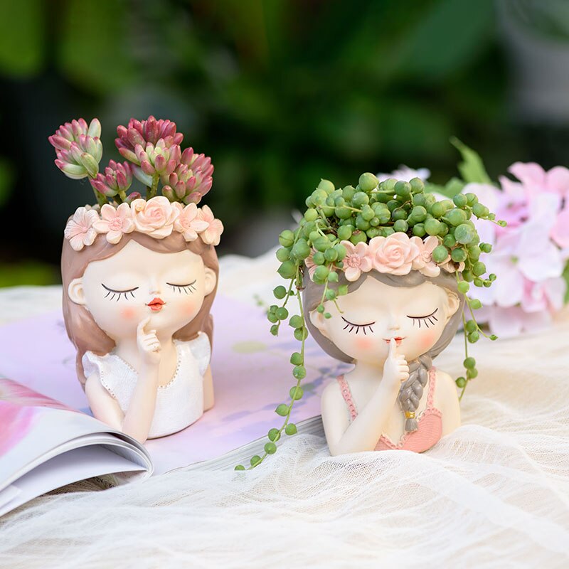 Florero con escultura de cabeza humana para mujer, accesorio de almacenamiento con de dibujos animados, belleza, artesanía, ornamento, retrato fresco, macetas, accesorios para el hogar