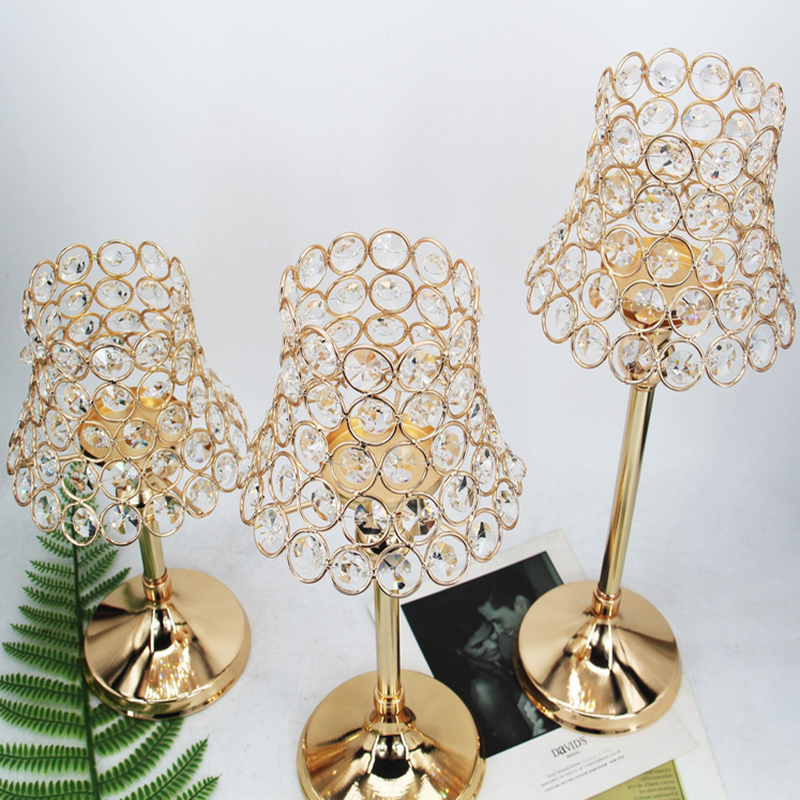Goud Pijler Bureaulamp Crystal Votive Kandelaar Centerpieces Voor Bruiloft Decoratie Kaars Lantaarn Levert