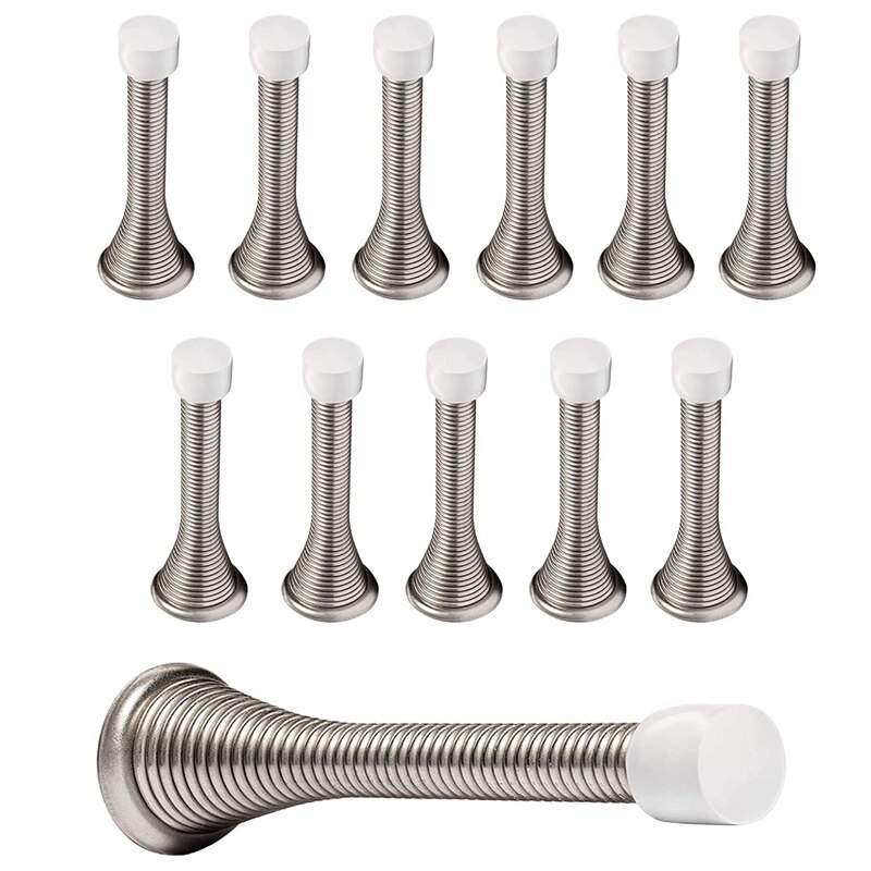 12Pcs Spring Door Stops 3 Flexible Heavy Duty Spring Door Stopper With Rustproof Screw Rubber Bumper Tips: Silver