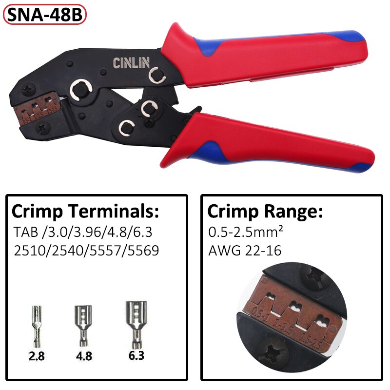 DuPont Terminals Crimp Pliers Interchangeable Dies Wire Crimper Crimping Tools Ratcheting SN-48B PH2.0 XH2.5 JST2.5 VH3.96: SNA-48B