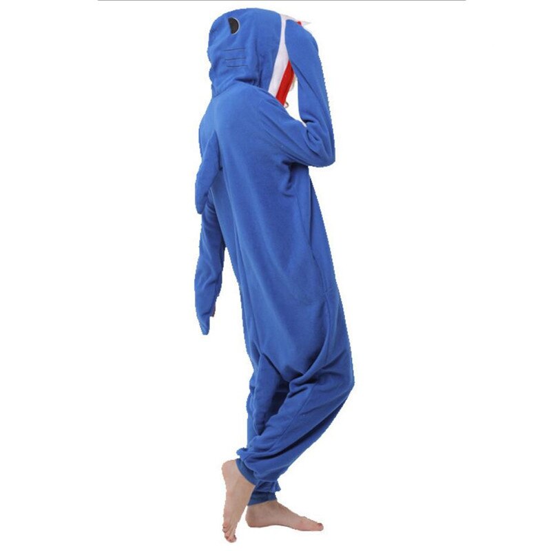 Blauwe Haai pyjama Polar Fleece Cosplay Kostuum Vrouwen Adult Fancy Leuke Dier Onepiece Warm Winter Party