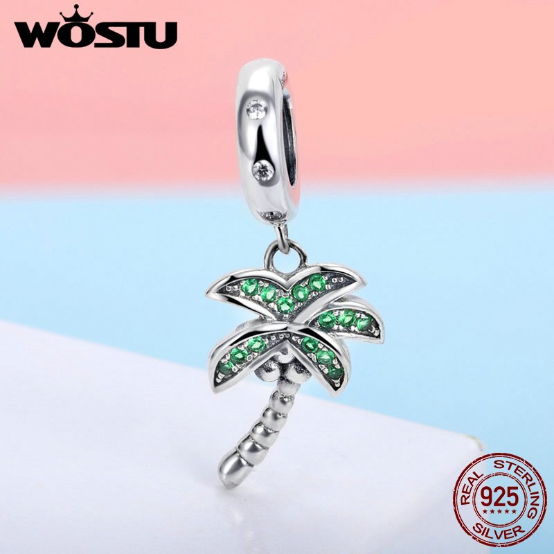 WOSTU Echt 925 Sterling Silber Funkelnden Palme Baum Charme Mit Klaren CZ passen Original Armbinde Anhänger Authentische Schmuck