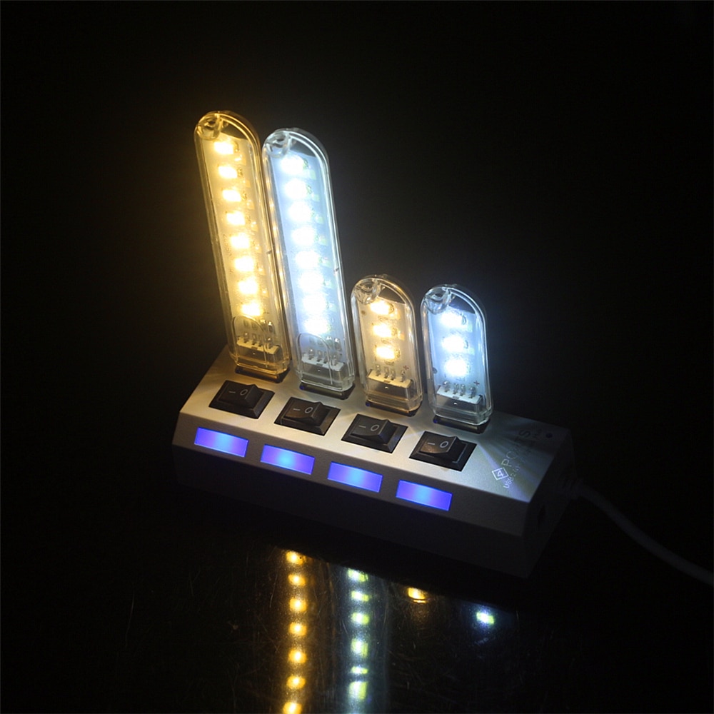 20 stks/partij 3 LEDs 8 LEDs Mini USB LED Boek licht Desk Night Light Reading Lamp Camping Lamp voor Power bank Oplader Laptop PC TV