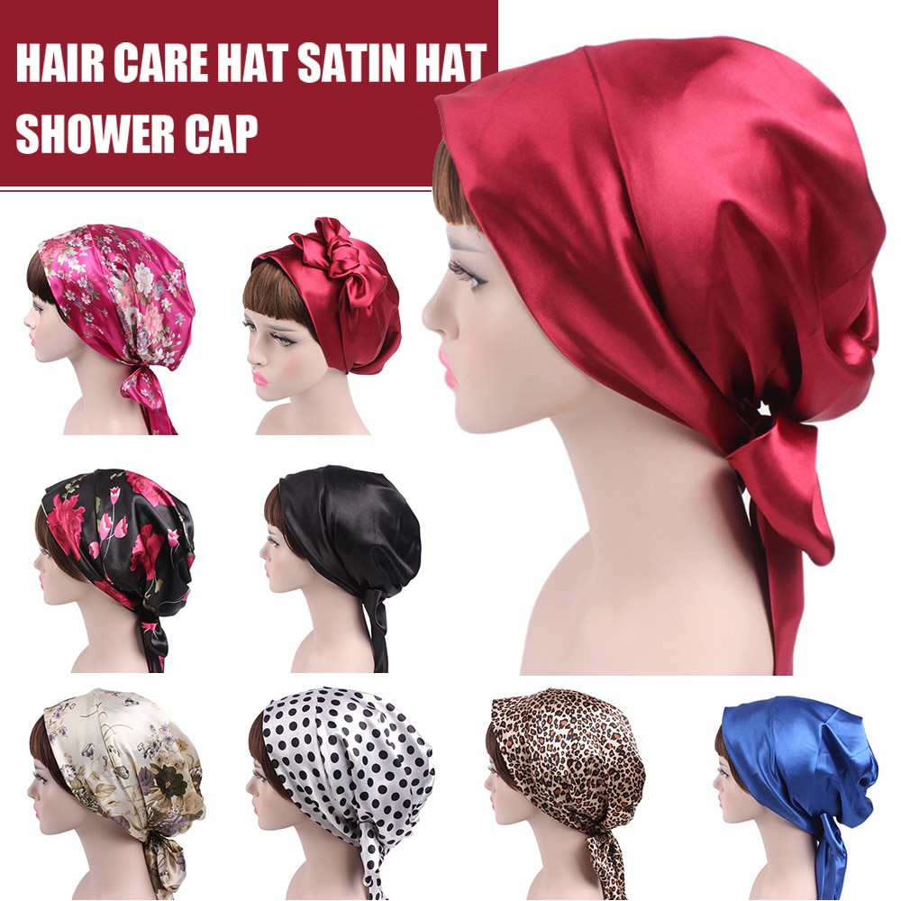 doux soie femmes nuit sommeil coiffe de tête serviette de douche chapeau réglable dames cheveux longs soins Bonnet Scraf Satin chapeau accessoires