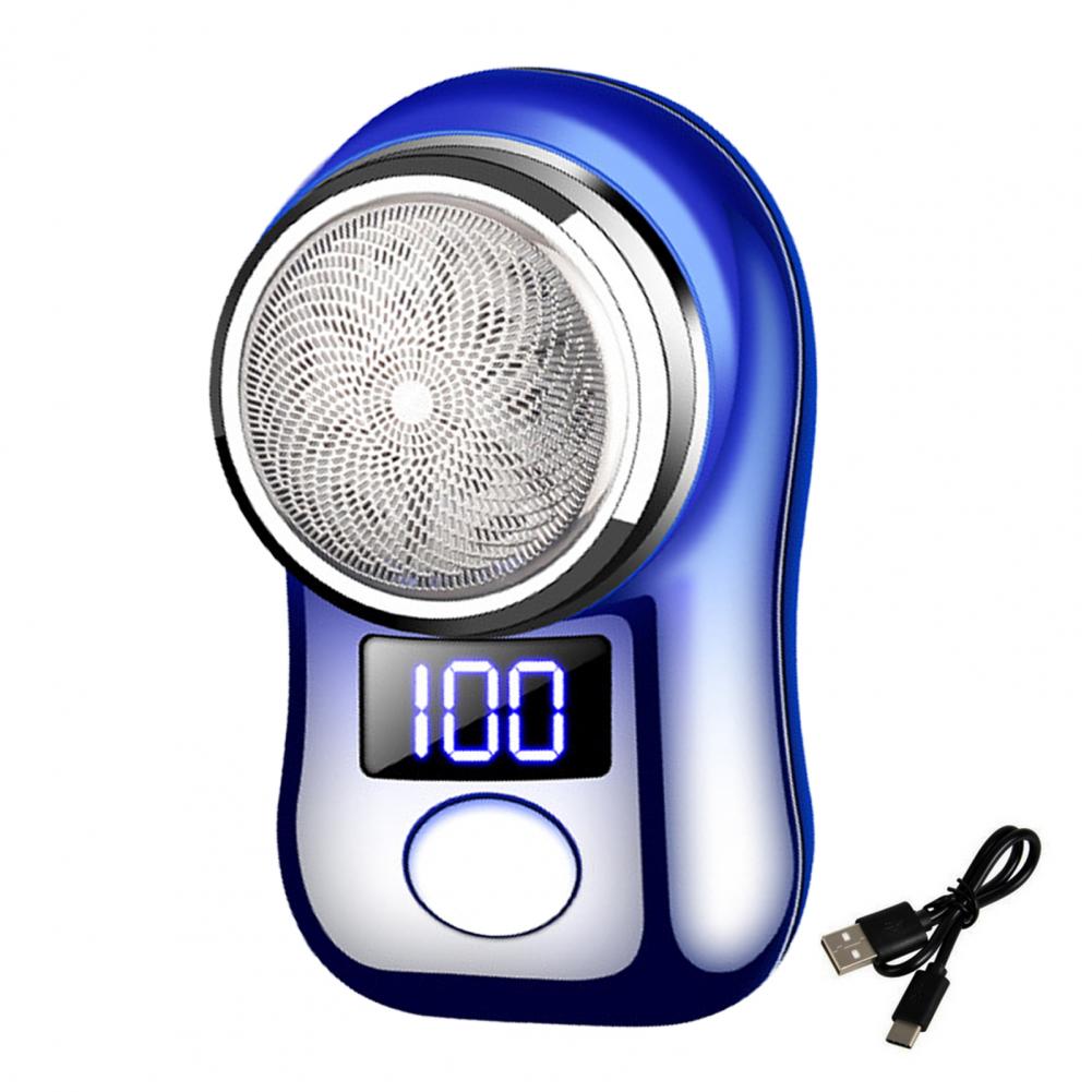Beard Trimming Device Usb Rechargeable Portable Electric Shaver with Led Battery Display for Men Waterproof Mini Travel Rotary: WHITE