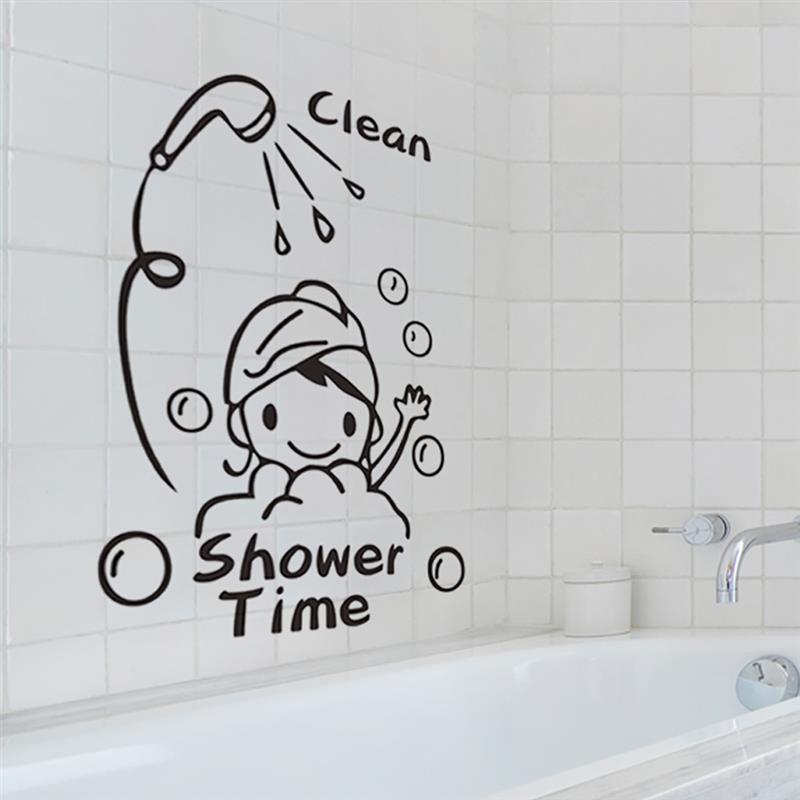 Wall Sticker Clean Shower Time Cute Little Girl Child Bathroom Glass Door Wall Stickers Home Decoration Stickers