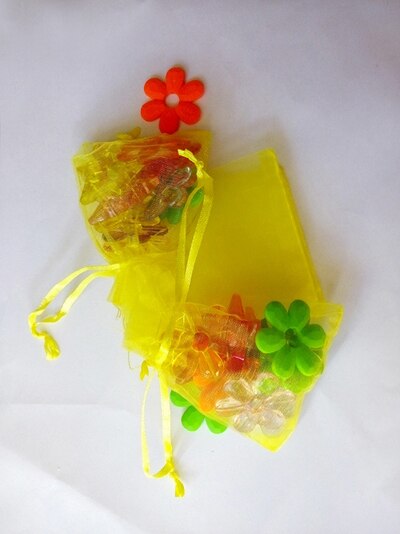 9*12cm 500pcs Multi color bags for jewelry/wedding/christmas/birthday Yarn bag with handles Packaging Organza bags: yellow