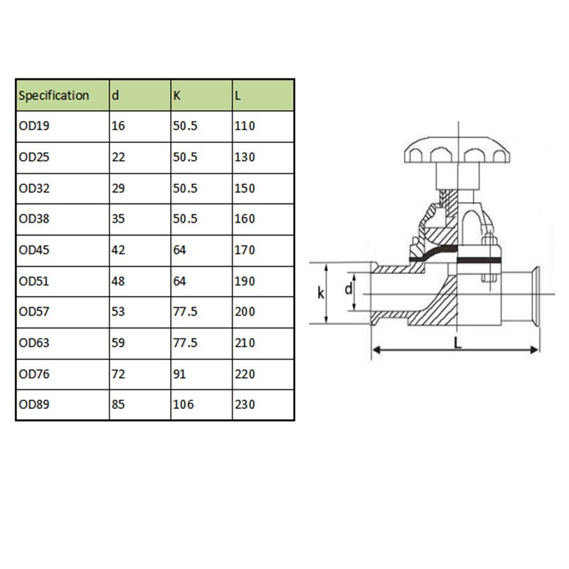 Sanitaire Membraanventiel 1/2 &quot;Tot 1.5&quot; SS316L Roestvrij Stalen Klem Van Brouwen Zuivel Product