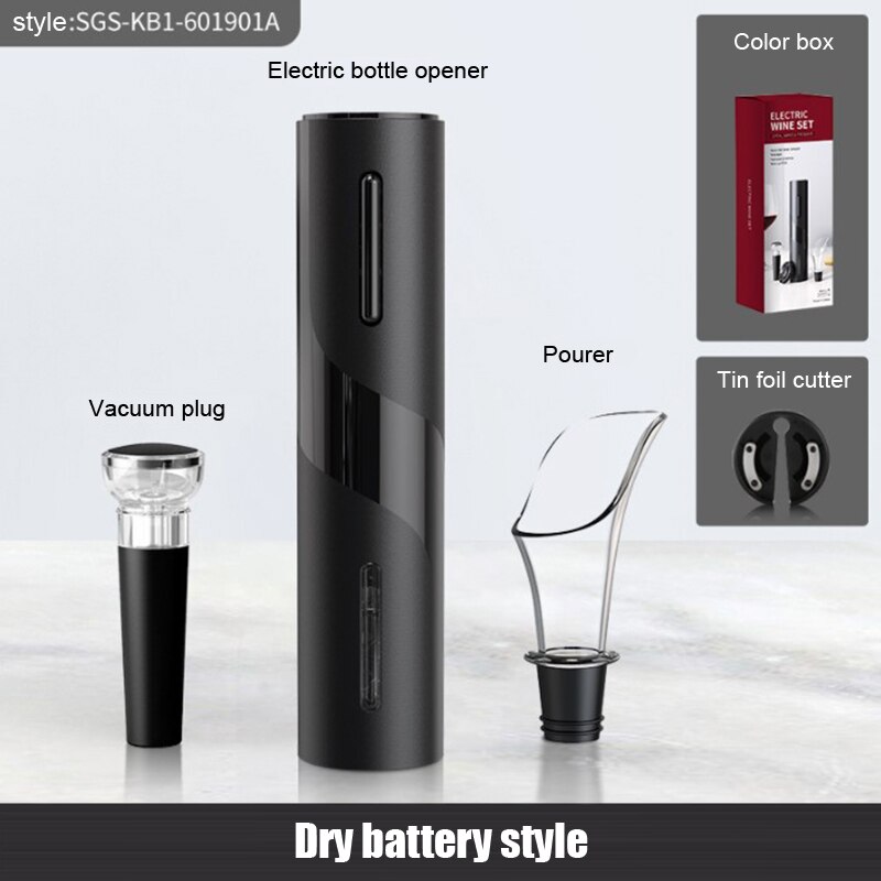 Juego de sacacorchos eléctrico multifuncional para hombre, caja de con cuchillo de aluminio para verter vino, accesorios de cocina para vino,: dry battery  02