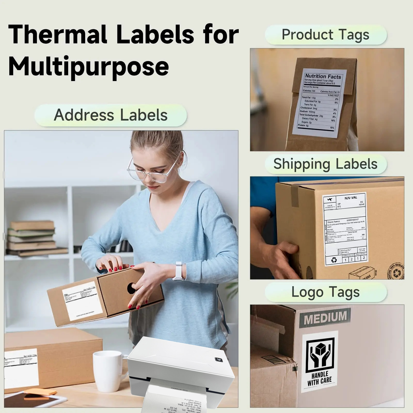 4x6 Inch Direct Thermal Labels 500 Labels Per stacked -Strong Adhesive, Labels Resistant to Water & Grease For label