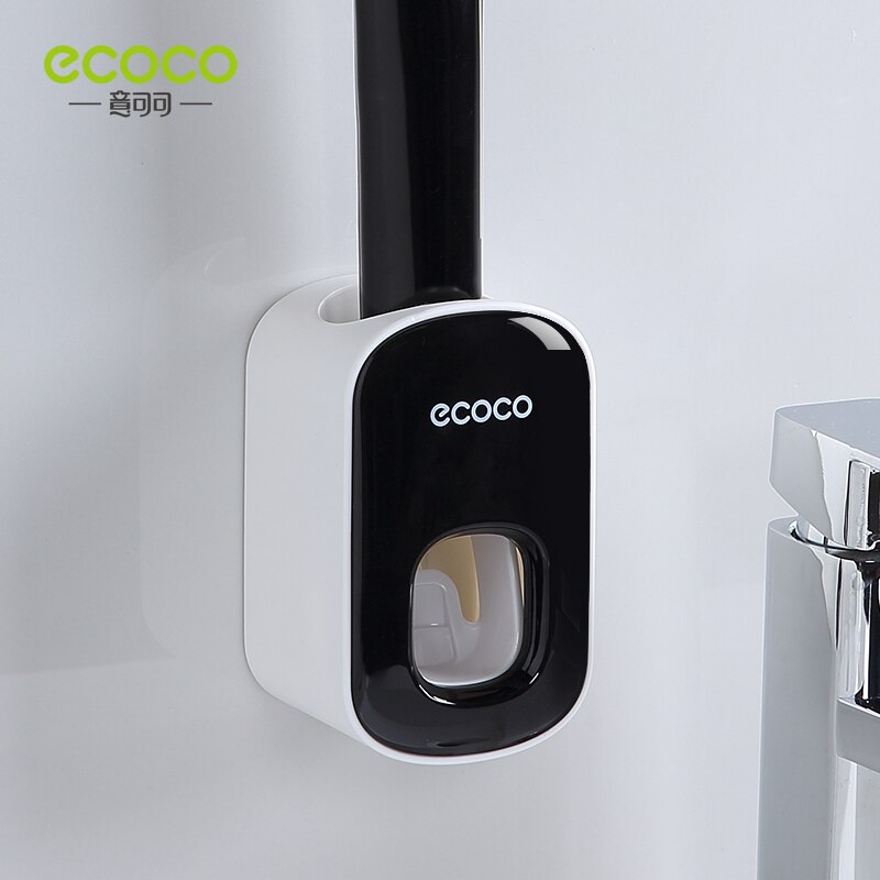 ECOCO Automatische Zahnpasta Spender Zauberstab Montieren Schlecht Schlecht Zubehör Wasserdichte Zahnpasta Presse Zahnbürste Halfter: Schwarz