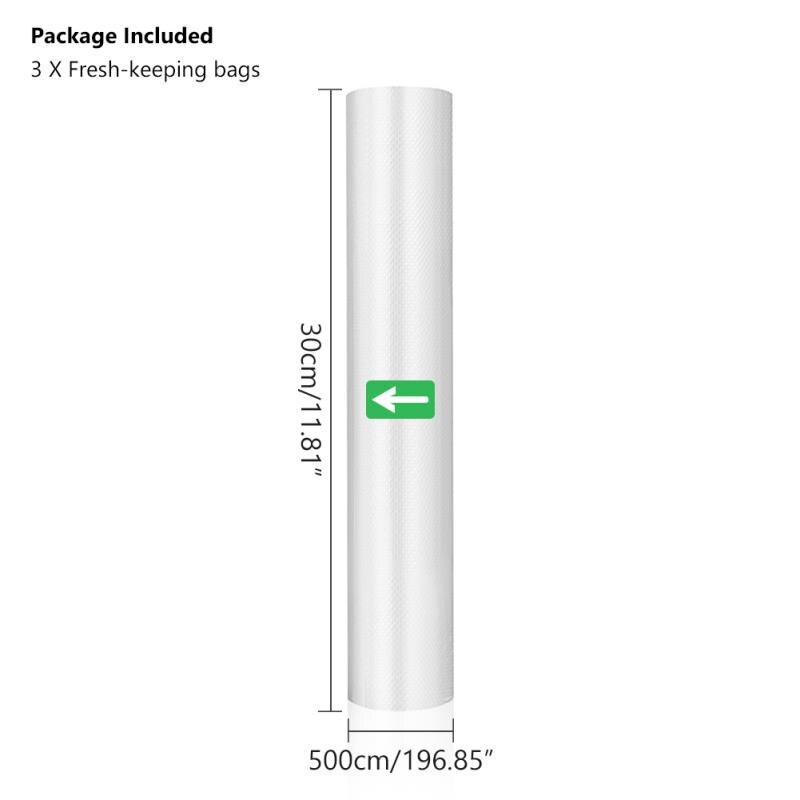 3 rullar köksmat vakuum förvaringspåsar för vakuumförslutare 20/25/28/30*500cm förpackningspåsar håller fräscha genomskinliga: 30 x 500cm x3