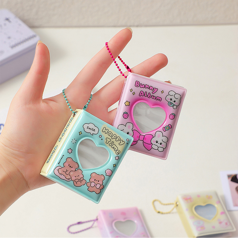 Mini livre de collecte de Photos de dessin animé, petit Album Photo de 2 pouces, pendentif en PVC, porte-carte décoratif mignon avec porte-clés imprimé ours