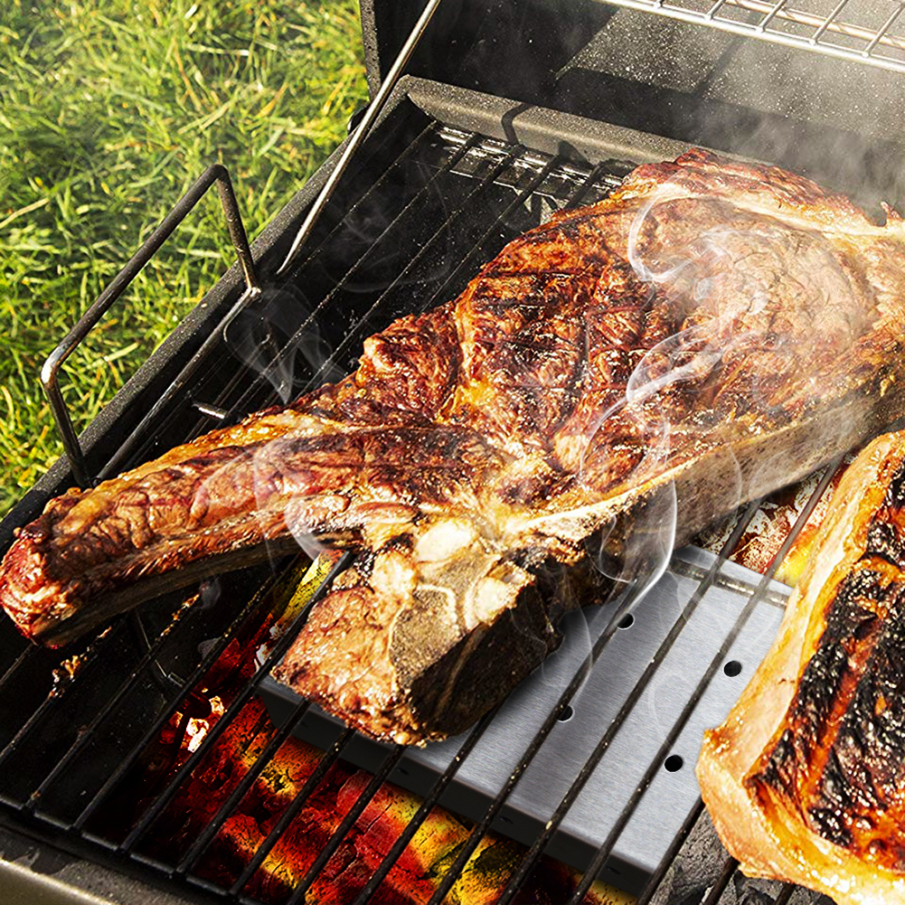 Bbq-savustinlaatikko ruostumattomasta teräksestä valmistettu tupakointilaatikko kotitalouksien puulastu savustuslaatikko keittiön grillaus grillitarvikkeet  f25