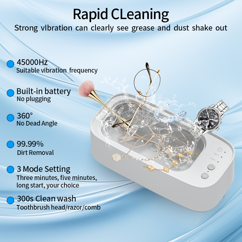 portable ultrasonic eyewear cleaner, household cleaner, jewelry cleaner, USB rechargeable eyewear, watch and jewelry