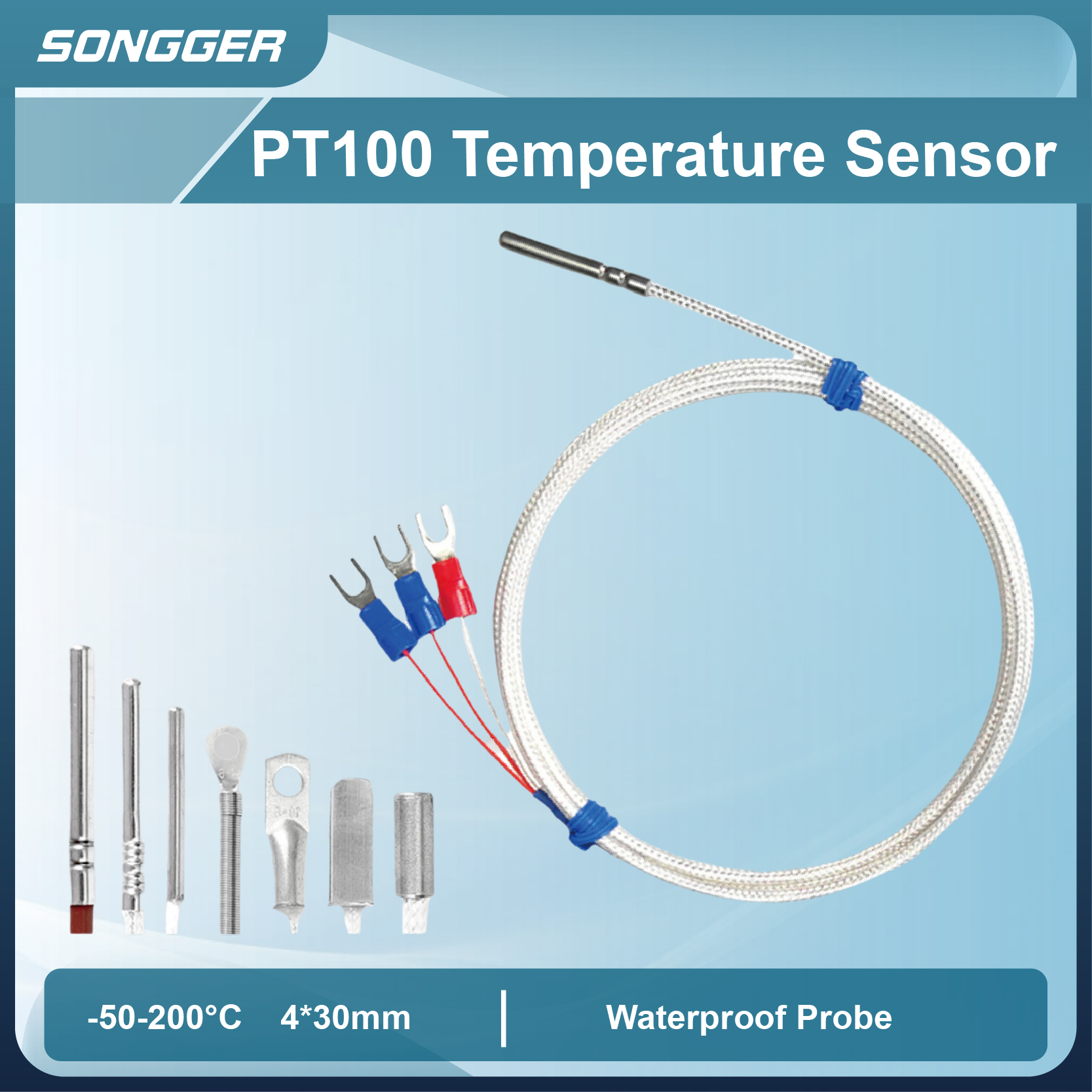 PT100 Temperature Sensor Waterproof Stainless Steel Probe High Temp RTD Platinum Resistance Thermometer Industrial Use