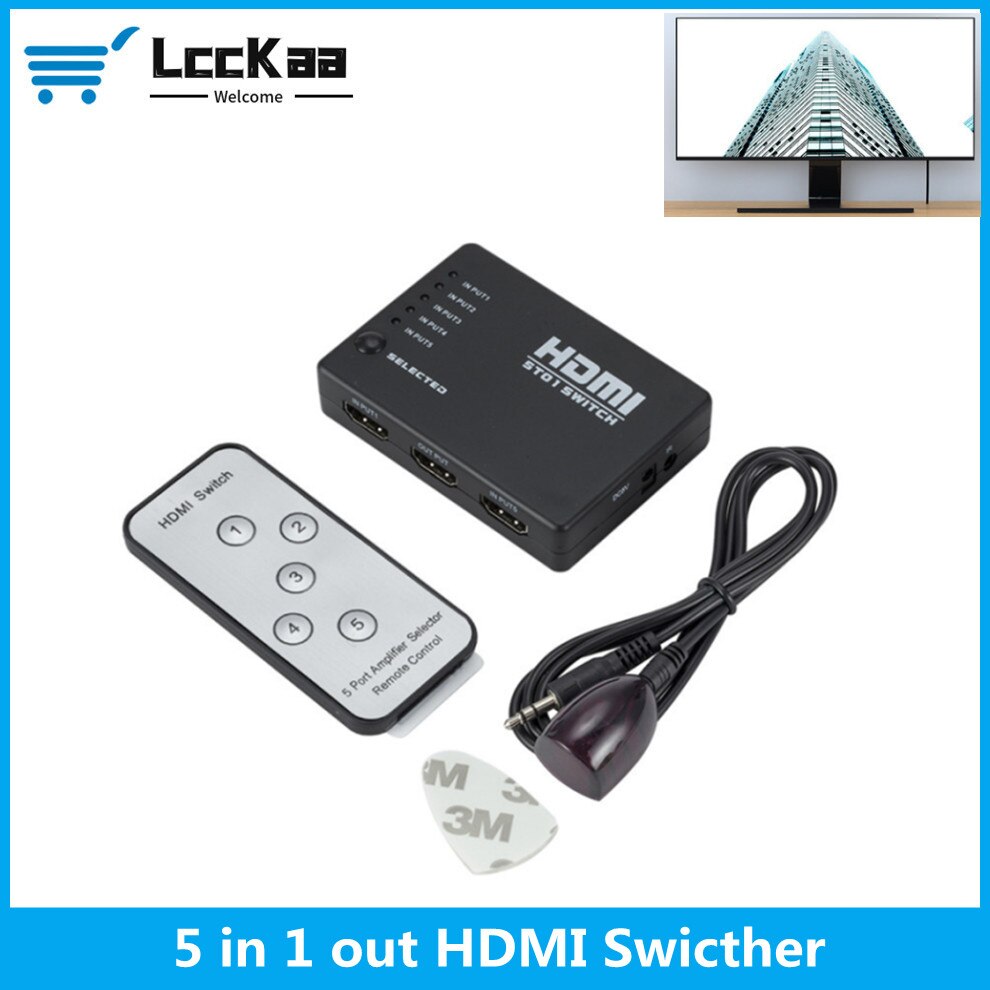 Lcckaa 5 Port Hdmi Switch 1080P Selector Splitter Hub 5 In 1 Out Met Ir Afstandsbediening Voor Hdtv dvd Box Hdmi Switcher