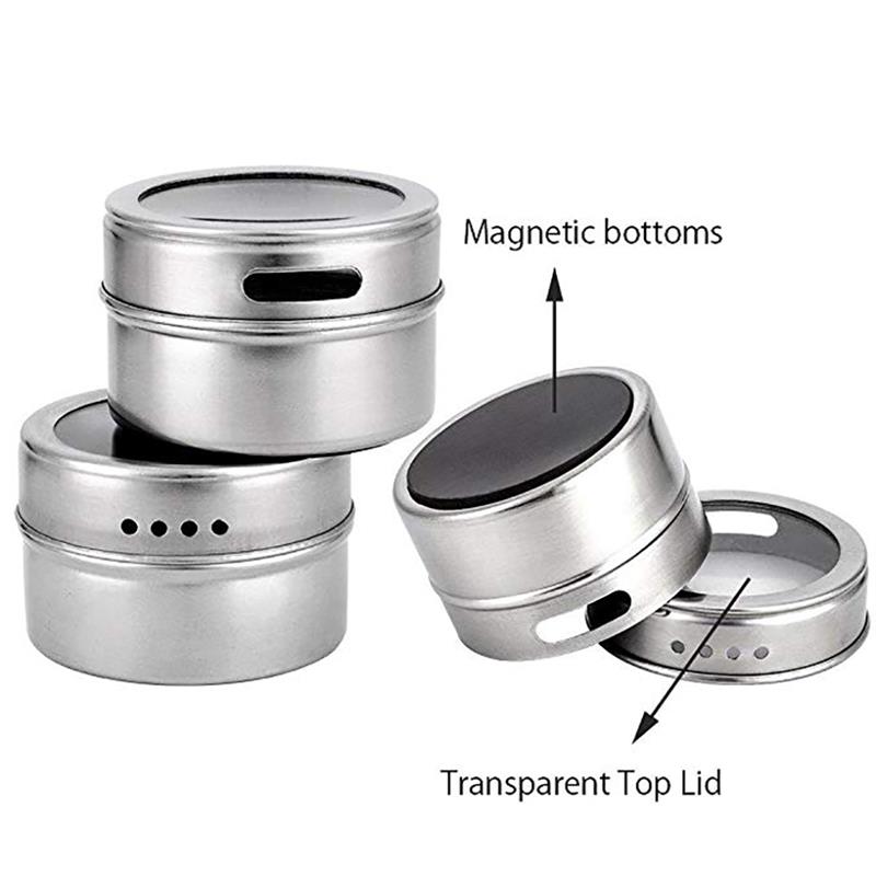 Magnetic Spice Jar Set With Stickers Stainless Steel Spice Tins Spice Storage Container Pepper Seasoning Sprays Tools