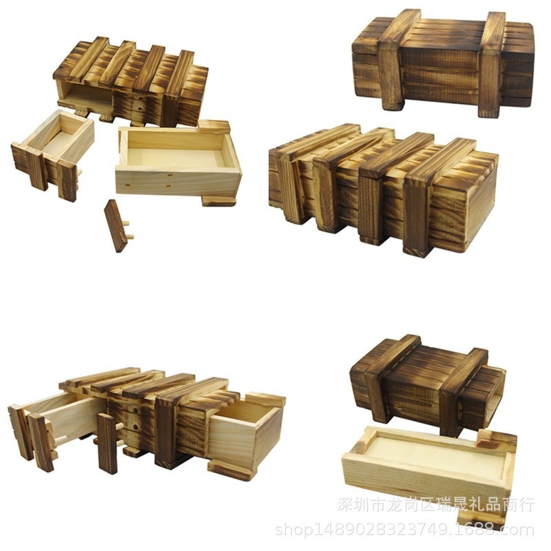 Intelligence Magic Puzzle Wooden Puzzles Secret Box Compartment Brain Teaser Secret Drawer Brain Teaser Logic Magic Toys