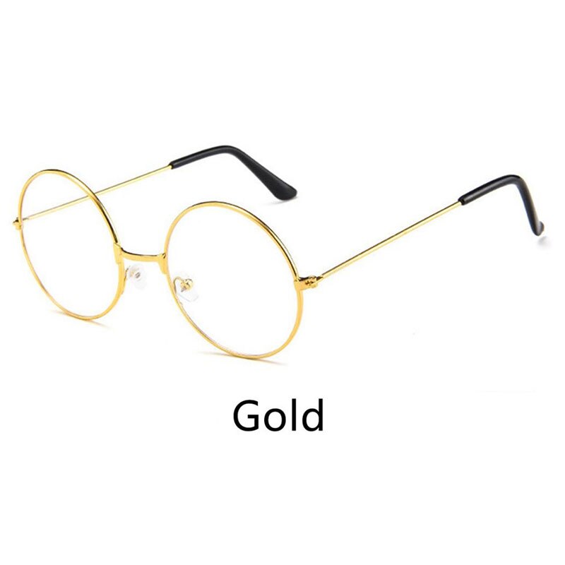 RICHPER 6 Colors Man Woman Retro Large Round Glasses Transparent Metal Eyeglass Frame Black Silver Gold Spectacles Eyeglasses: Gold