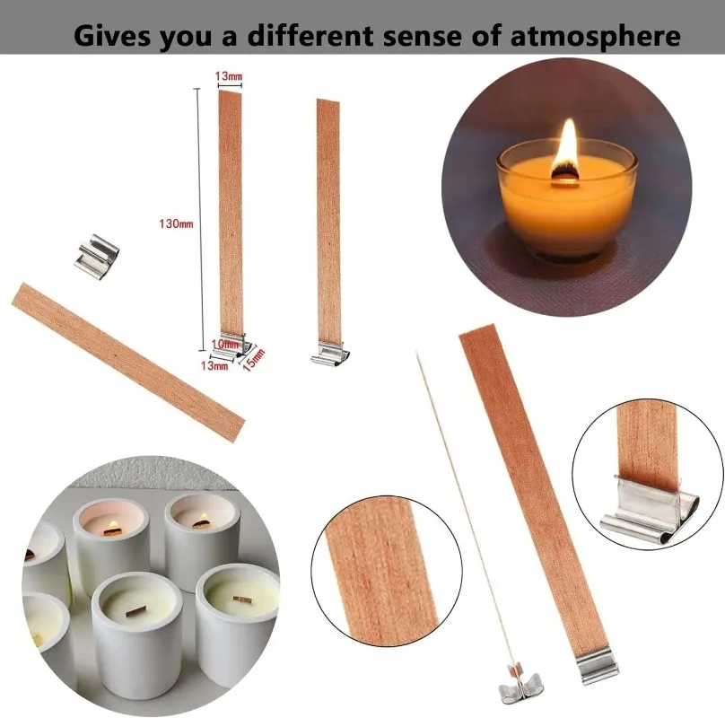 Mechas de velas de madera, vela plana, soporte de hierro de madera, núcleos de velas con soporte de Base para manualidades hechas a mano