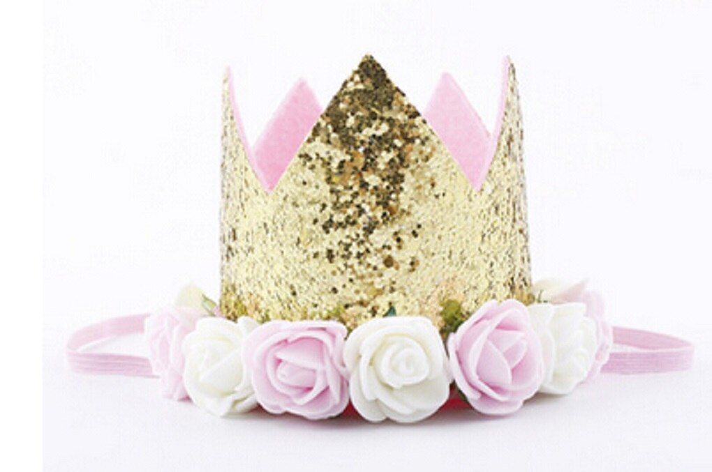 Citgeett barn baby 1st bursdag lue glitter krone blomst hode hårbånd fest hodeplagg floral nydelig en søt: Jeg