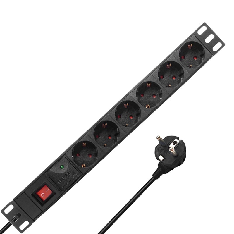 16A 2/12 Unit German PDU Network Cabinet Rack European Standard Regulation Socket Outlet Switch EU Power Strip Distribution: 6 Unit