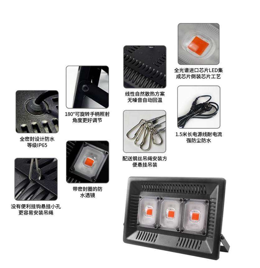 Volledig spectrum led kweeklamp waterdicht 100w 200w 300w cob groeilamp voor planten kweeklamp binnen hydrocultuurlamp 220v