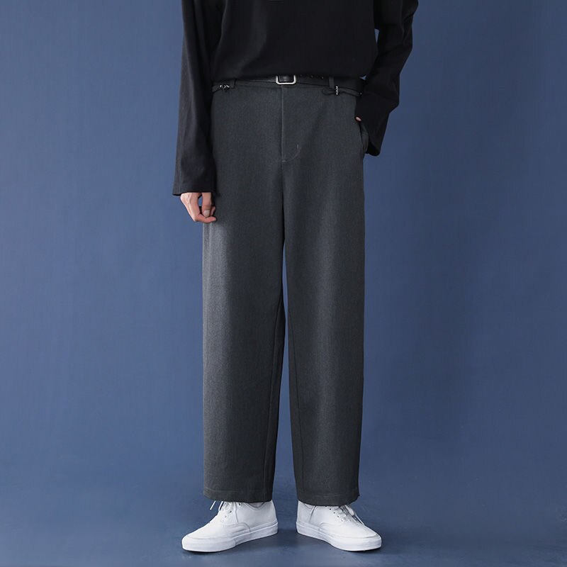 Pantalon de costume noir et gris Caramel pour hommes, ample, droit, jambes larges, , solide, décontracté, facile à assortir, printemps été
