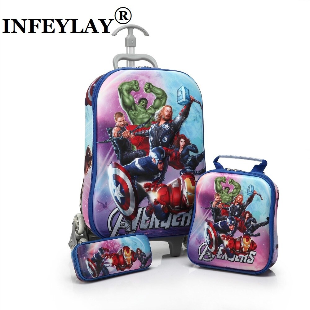 3PCS/set cartoon students trolley case Lovely kids Climb stairs Luggage Travel 3D EVA stereo suitcase child pencil box