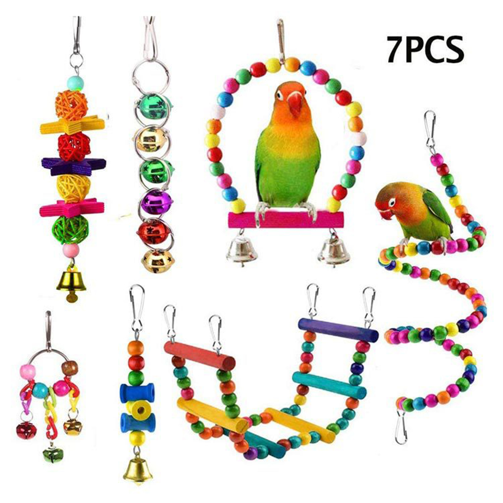 Juego de 16 paquetes de juguetes para loros, variedad de juguetes para jaula de pájaros, accesorios seguros y duraderos, juguetes para pájaros para cacatúas, periquitos: Negro