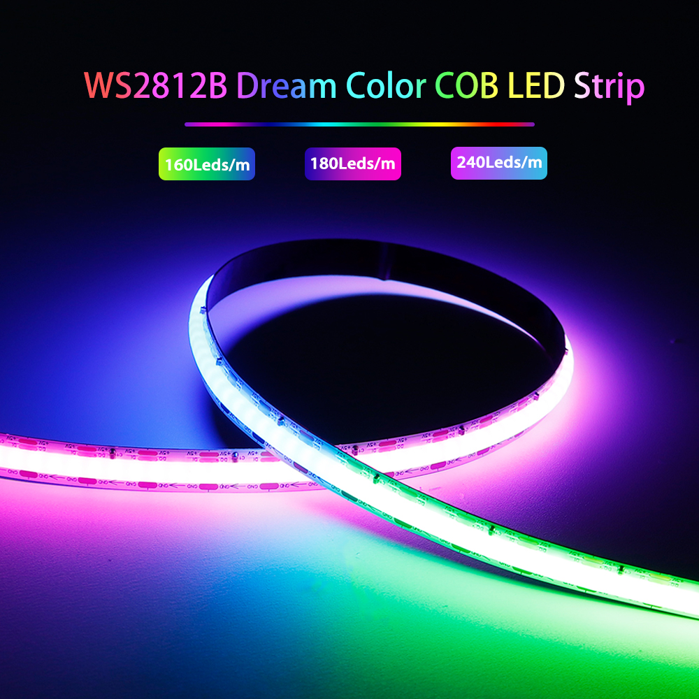 Bande lumineuse Led COB RGBIC W2812B, DC5V, WS2812, 160/180/240 diodes/Pixels/m, haute densité, adressable individuellement, couleur de rêve