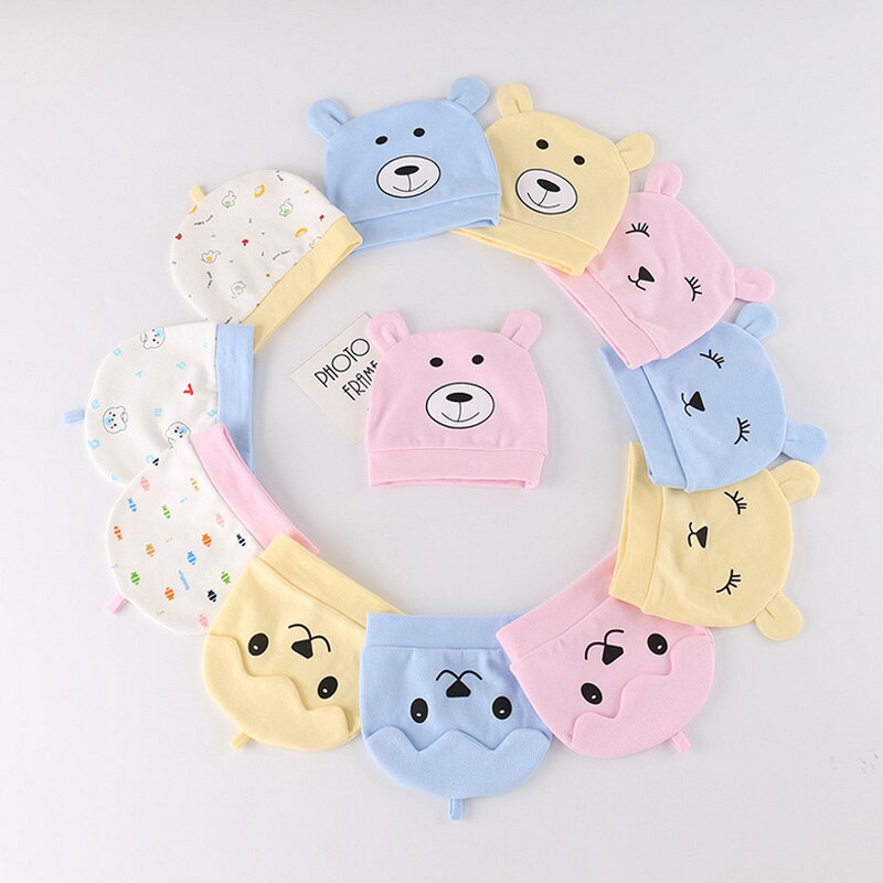Nyfödd 100%  bomulls babymössa unisex 3 mönster tillgängliga mjuk söt babykeps småbarn spädbarn pojkar & flickor nyfödd mössa