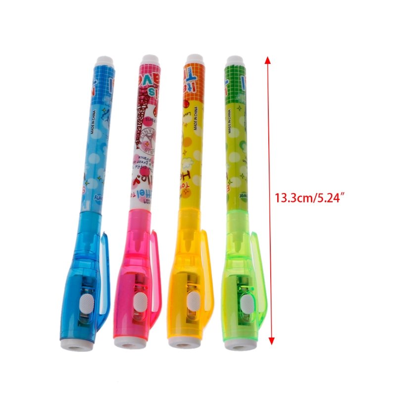 Bolígrafo de tinta Invisible con luz, marcador mágico bolígrafo para niños para mensaje secreto, suministros de papelería escolares creativos, 4 Uds.