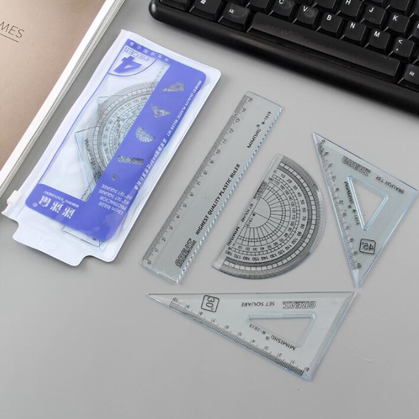 4Pcs=1Pack students drawing school supplies Set square triangle ruler plastic protractor/four sets