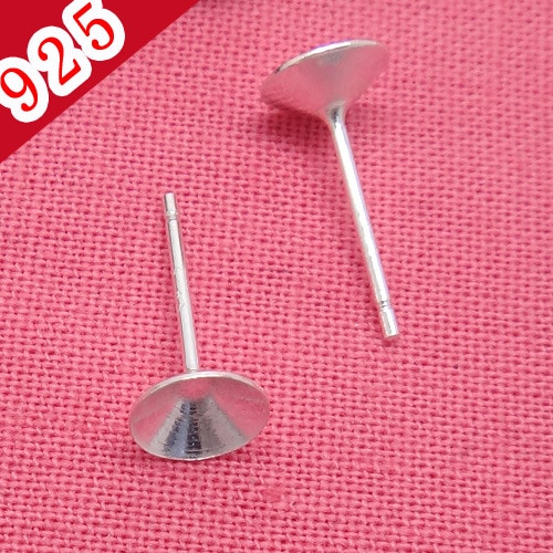 10 sztuk/partia 4mm/6mm 925 szterling srebro kolczyki ustawienia kolczyk Poczta miska bazy szpilki ustawienia DIY biżuteria, dzięki czemu