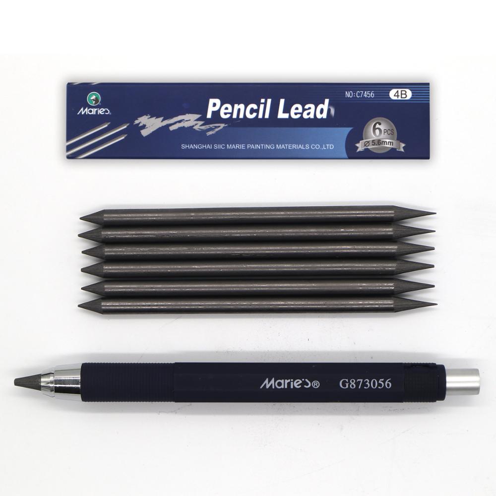 Lápiz mecánico 4B de 5.6mm, juego de 1 lápiz automático tipo 4B con 6 unidades de minas de plomo para hacer bocetos y dibujos ideal para artistas