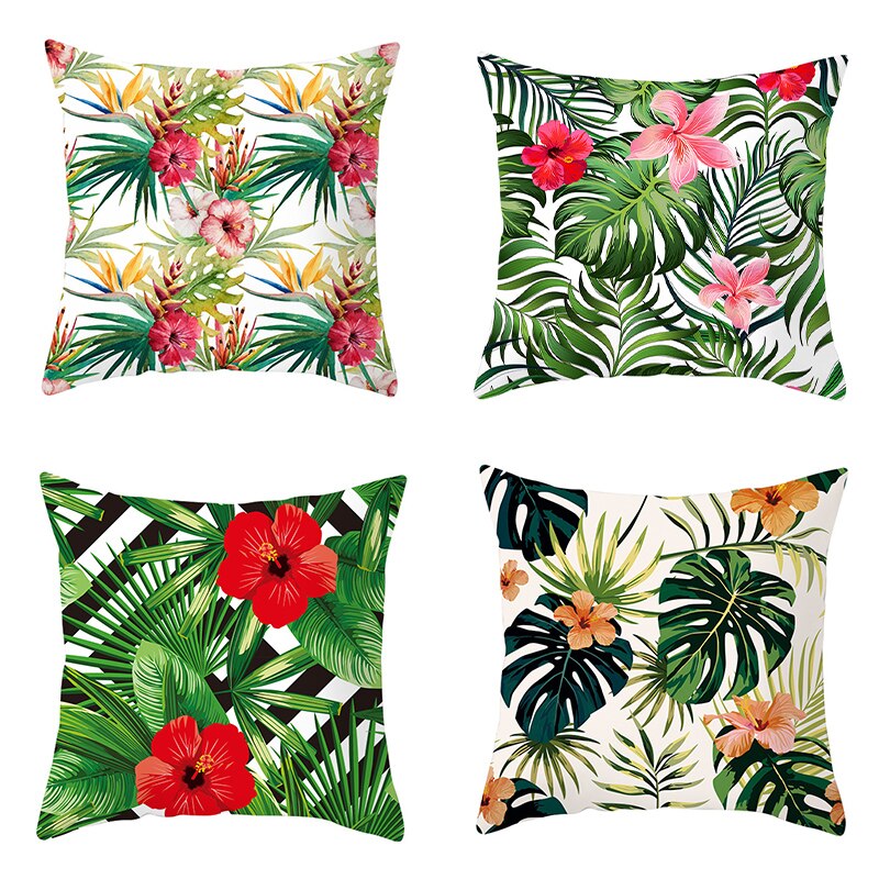 45*45Cm Kids Pasen Dag Tropische Decoratie Print Kussenhoes Polyester Groene Plant Sierkussen Voor Sofa/home Decor Pillowcas