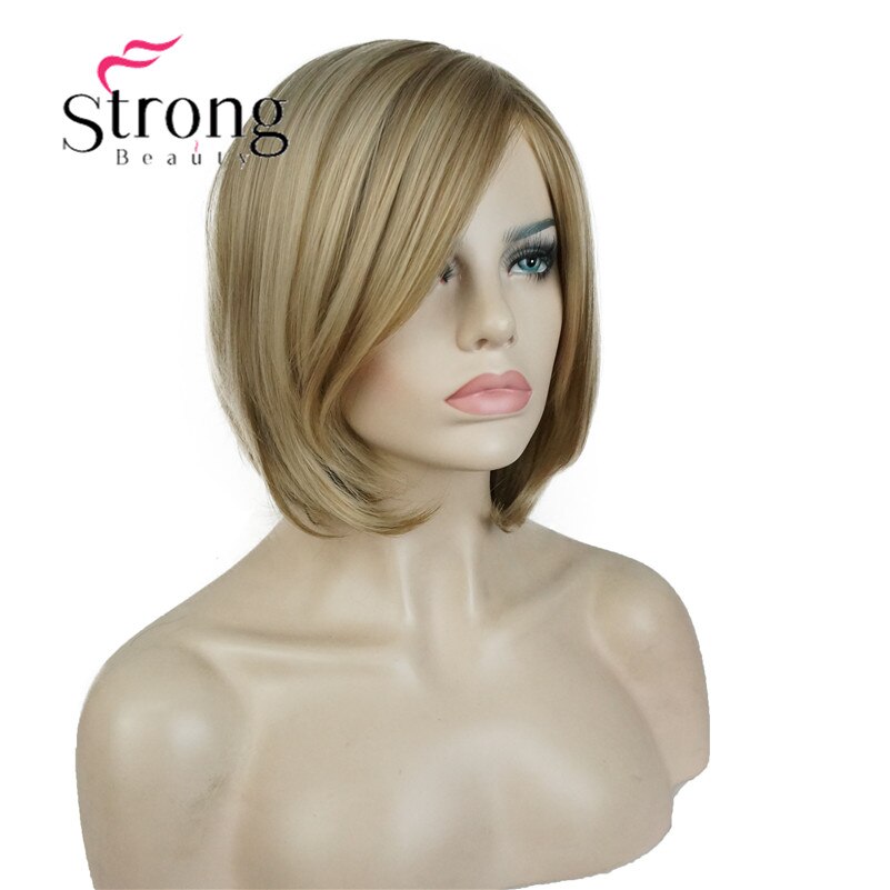 StrongBeauty Kurze Gerade Braun Hervorgehoben Bob Seite Gefegt Pony Synthetische Perücke FARBE ENTSCHEIDUNGEN: 1020 246PT613
