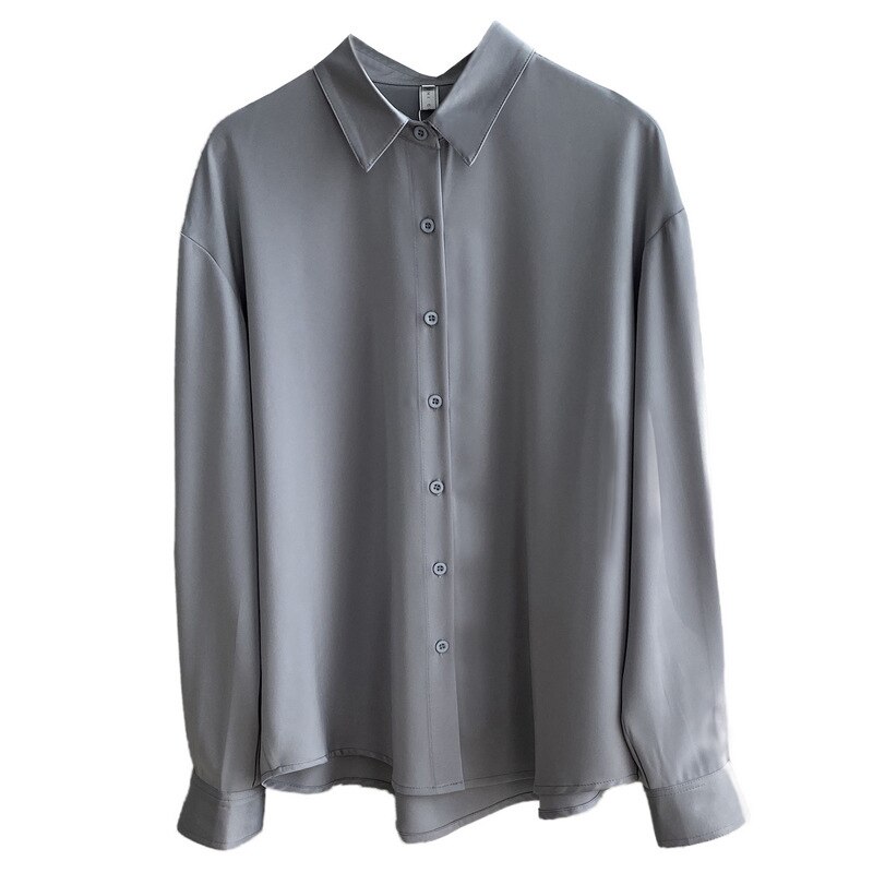 Blouse Womens Long Sleeve Turn-down Collar Shirt Spring Autumn Office Wear Ladies Casual Tops: Blue / L