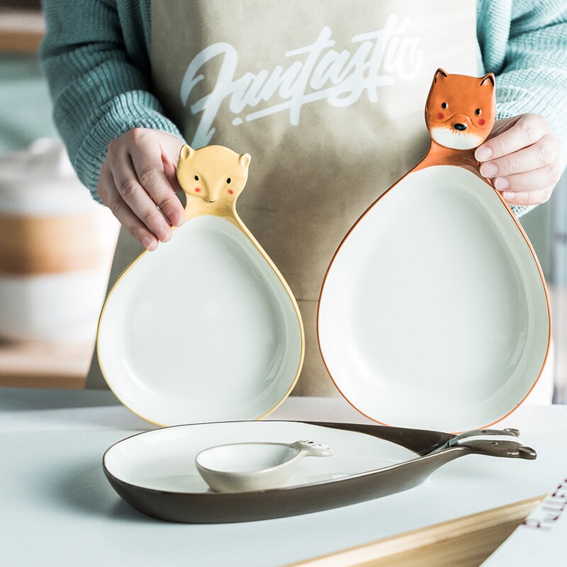 Ceramic cute super cute children's plate handle plate cartoon animal plate handle dining plate ceramic tablewar