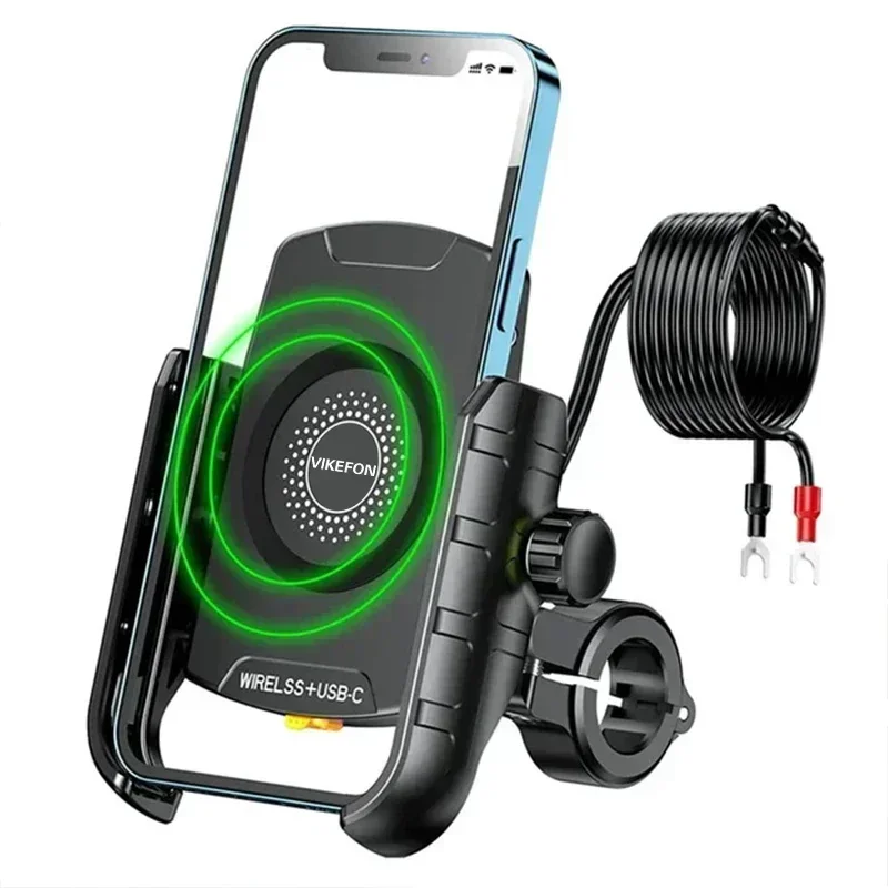 Motorfiets telefoonhouder met draadloze oplader, motorspiegel, mobiele telefoonhouder, usb-snellader, draadloze telefoonhouder: Default Title